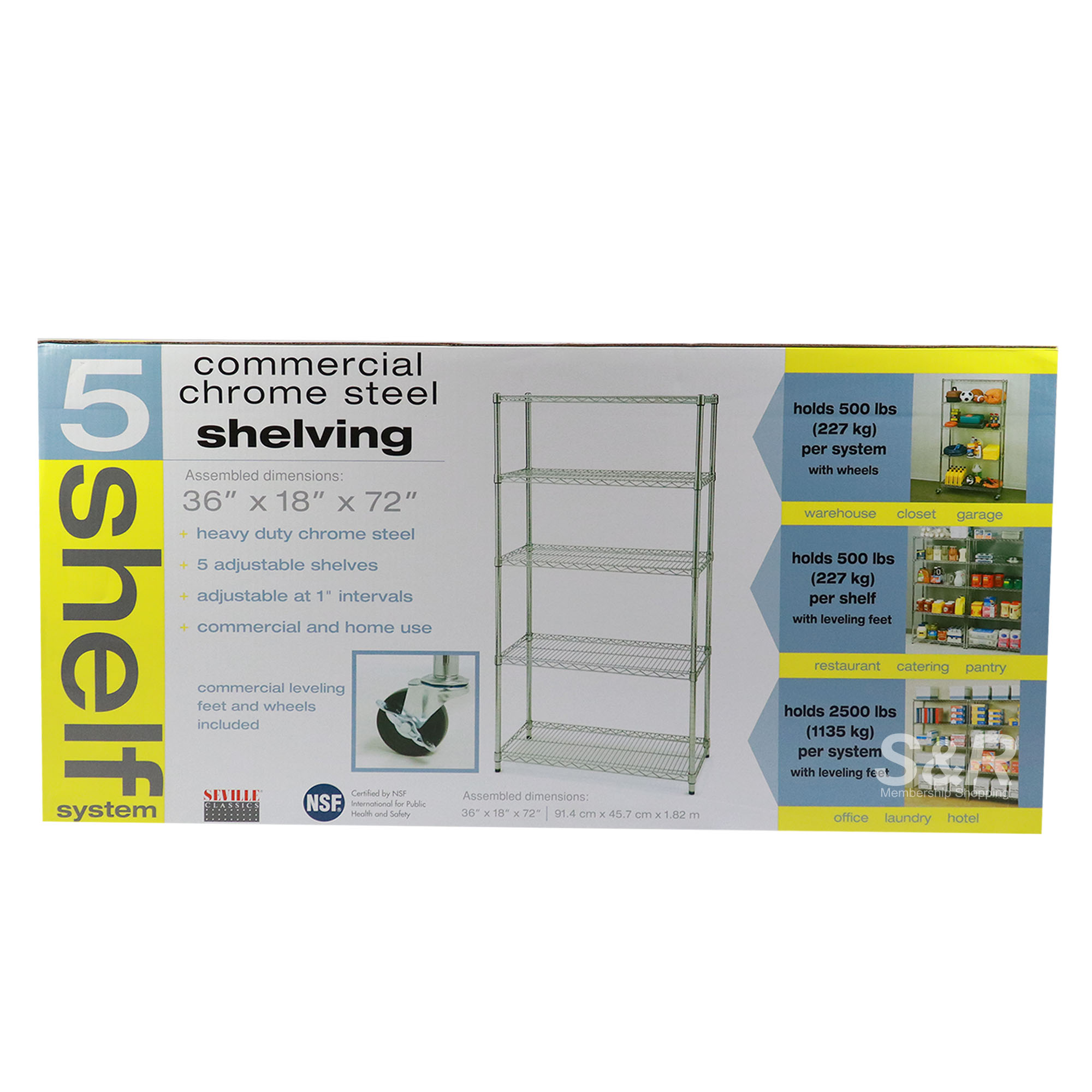 Seville Commercial Chrome 5-Tier Shelving System 1pc